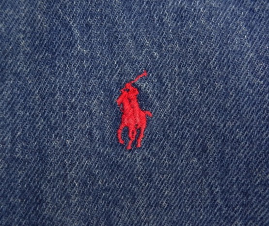 画像: 90'S RALPH LAUREN 三角タグ チンスト付き デニム ドリズラージャケット インディゴ USA製 (VINTAGE)