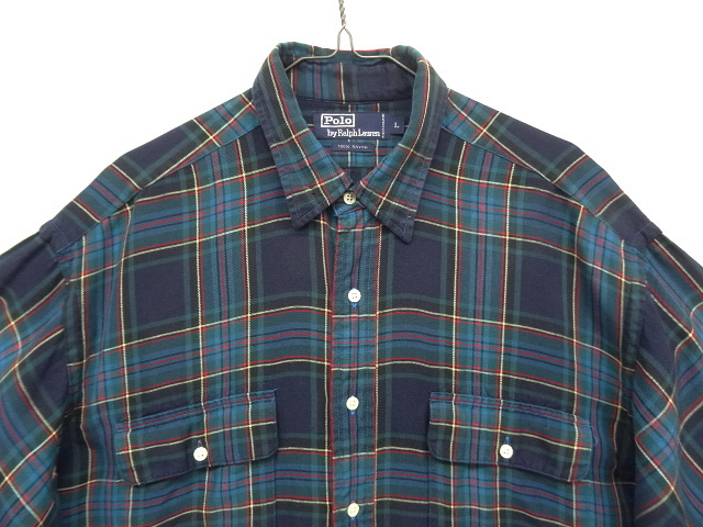 画像: 90'S RALPH LAUREN レーヨン100% フラップ付きポケット 長袖 シャツ チェック柄 (VINTAGE)