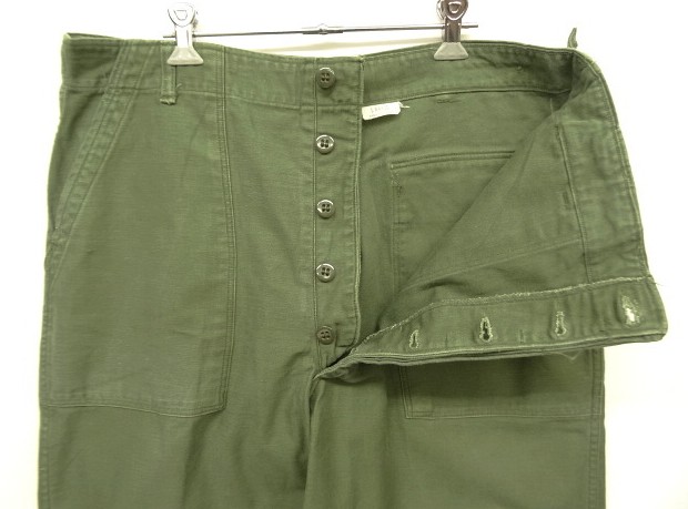 画像: 60'S アメリカ軍 US ARMY "OG107" 初期モデル コットンサテン 平ボタン ベイカーパンツ L (VINTAGE)