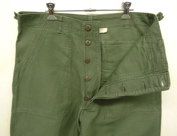 画像: 60'S アメリカ軍 US ARMY "OG107" 初期モデル コットンサテン 平ボタン ベイカーパンツ M (VINTAGE)