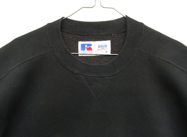 画像: 90'S RUSSELL ATHLETIC "HIGH COTTON" 前Vガゼット付き クルーネック 半袖 スウェットシャツ ブラック USA製 (DEADSTOCK)
