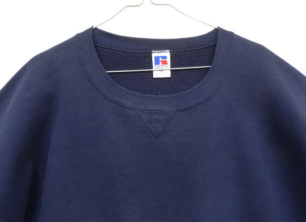 画像: 90'S RUSSELL ATHLETIC 前Vガゼット付き クルーネック スウェットシャツ ネイビー USA製 (VINTAGE)