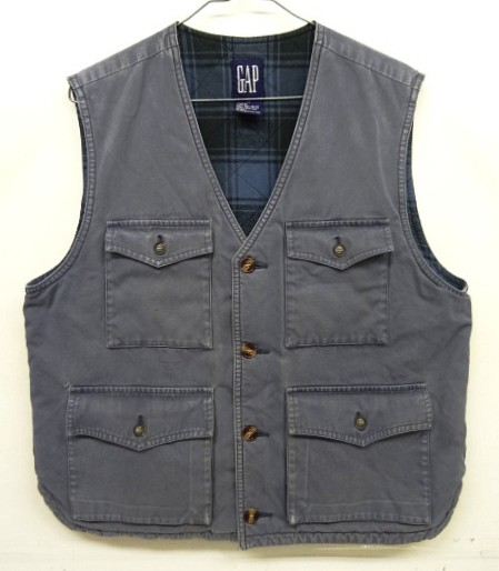 画像1: 90'S GAP 旧タグ 裏地付き ダックベスト フェードネイビー (VINTAGE)