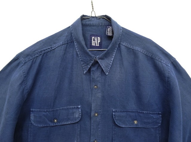 画像: 90'S GAP 旧タグ 長袖 リネンシャツ インディゴ (VINTAGE)