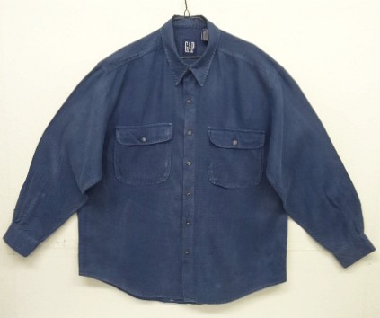画像1: 90'S GAP 旧タグ 長袖 リネンシャツ インディゴ (VINTAGE)