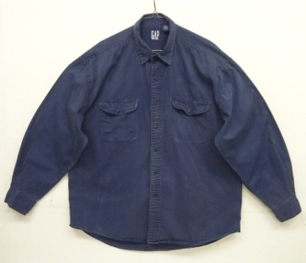 画像1: 90'S GAP 旧タグ ツイル 長袖 ワークシャツ ネイビー (VINTAGE)
