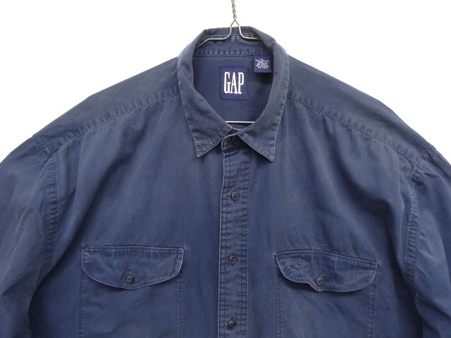 画像: 90'S GAP 旧タグ ツイル 長袖 ワークシャツ ネイビー (VINTAGE)