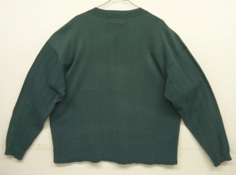 画像4: 90'S EDDIE BAUER 黒タグ シングルステッチ 針抜きリブ 猫目ボタン ヘンリーネック 長袖 Tシャツ ダークグリーン USA製 (VINTAGE)