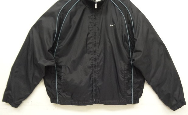 画像: 90'S NIKE 胸ロゴ 裏地メッシュ  ライン入り ナイロンジャケット ブラック/チャコール  (VINTAGE)