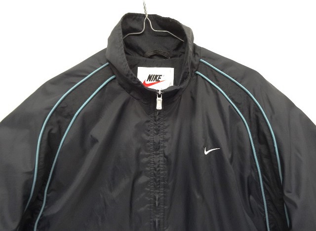 画像: 90'S NIKE 胸ロゴ 裏地メッシュ  ライン入り ナイロンジャケット ブラック/チャコール  (VINTAGE)