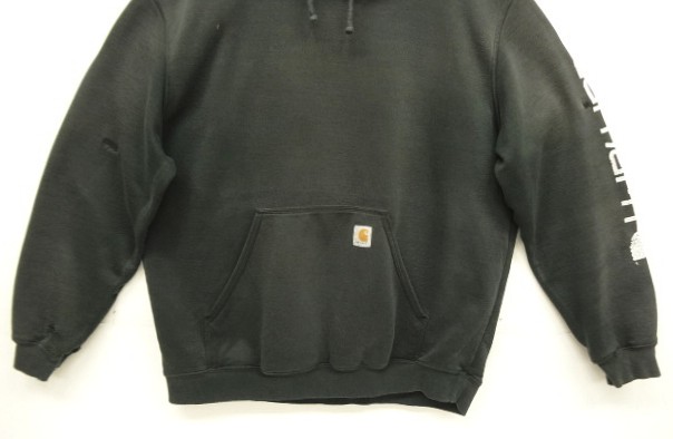 画像: CARHARTT 袖プリント スウェット パーカー フェードブラック (VINTAGE)