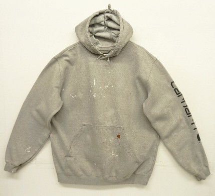 画像1: CARHARTT 袖プリント スウェット パーカー ヘザーグレー (VINTAGE)
