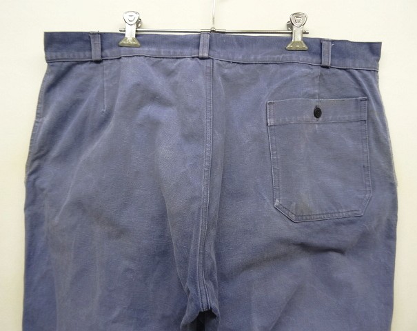 画像: 50'S フレンチワーク ワンプリーツ キャンバス ワークパンツ フェードブルー フランス製 (VINTAGE)
