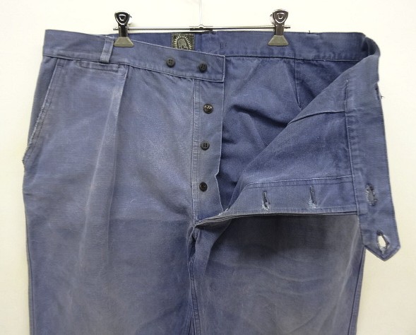 画像: 50'S フレンチワーク ワンプリーツ キャンバス ワークパンツ フェードブルー フランス製 (VINTAGE)