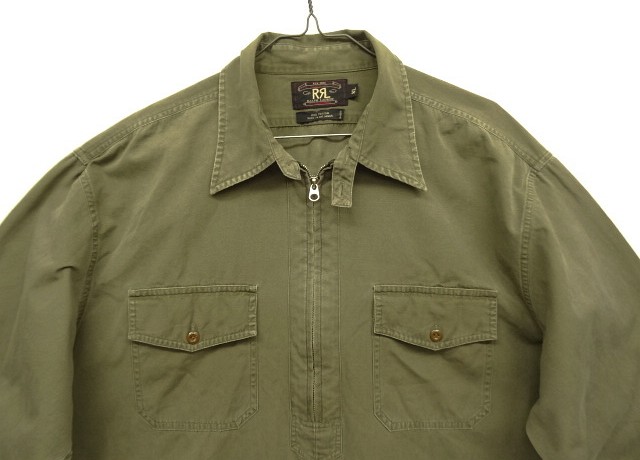 画像: 90'S RRL 初期 三ツ星タグ チンスト＆マチ付き ハーフジップ ワークシャツ カーキ (VINTAGE)