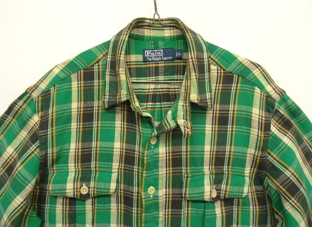 画像: 90'S RALPH LAUREN チンスト付き 長袖 フランネルシャツ チェック柄 (VINTAGE)