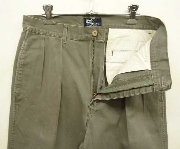 画像: 90'S RALPH LAUREN "ボックスロゴ" ツープリーツ チノパンツ カーキ USA製 (VINTAGE)