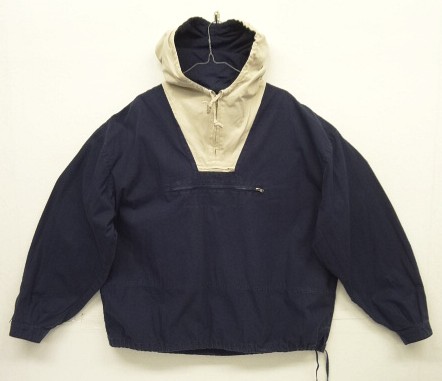 画像1: 90'S J.CREW 旧タグ コットン カラーブロック アノラックパーカー ホワイト/ネイビー (VINTAGE)