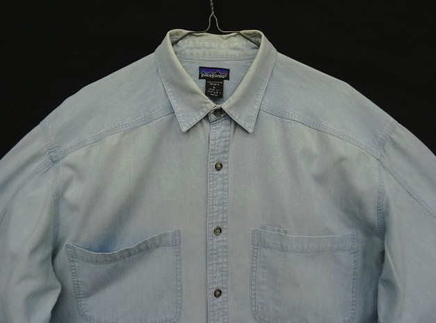 画像: 80'S PATAGONIA 旧タグ ビッグポケット 長袖 シャンブレーシャツ ライトブルー マカオ製 (VINTAGE)
