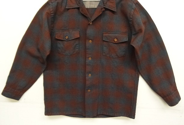 画像: 60'S PENNEY'S ウール オープンカラーシャツ オンブレチェック (VINTAGE)