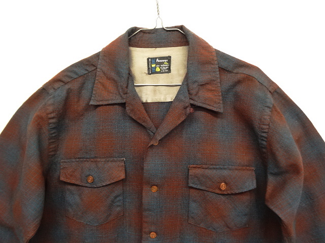 画像: 60'S PENNEY'S ウール オープンカラーシャツ オンブレチェック (VINTAGE)