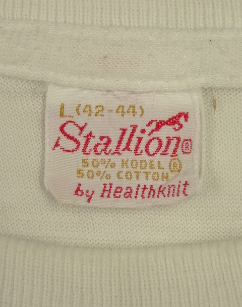 画像2: 60'S A.W.S. "STALLION by HEALTHKNIT" シングルステッチ 染み込みプリント 半袖 Tシャツ ホワイト USA製 (VINTAGE)