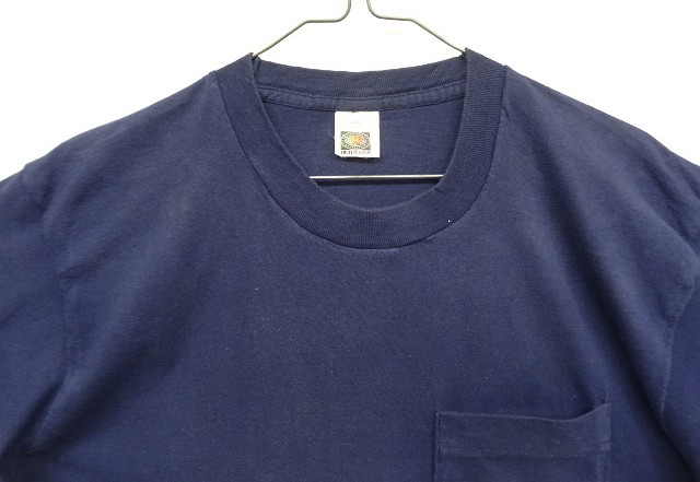 画像: 90'S FRUIT OF THE LOOM シングルステッチ 耳付きポケット 半袖 Tシャツ ネイビー USA製 (VINTAGE)