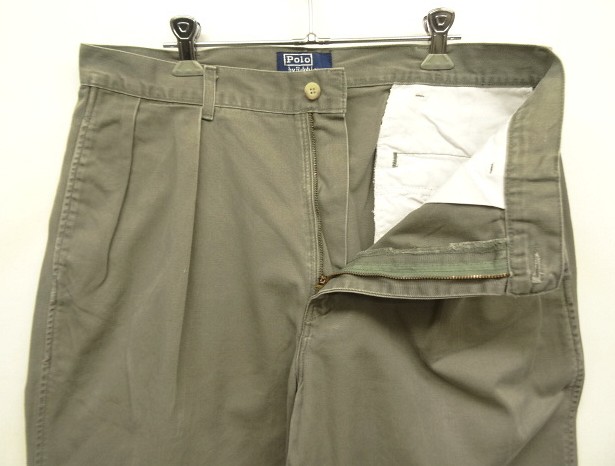 画像: 90'S RALPH LAUREN "ボックスロゴ" ツープリーツ チノパンツ カーキ USA製 (VINTAGE)