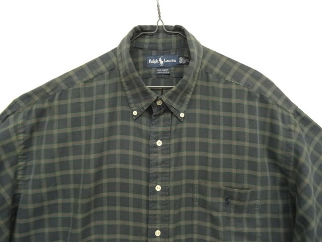 画像: 90'S RALPH LAUREN "BIG SHIRT" 同色ロゴ コットンビエラ 長袖 BDシャツ チェック柄 (VINTAGE)