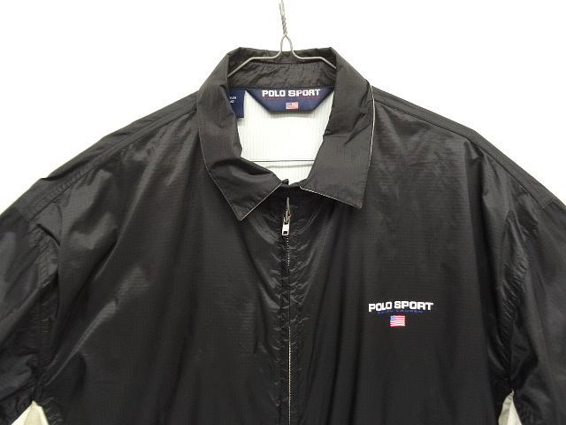 画像: 90'S RALPH LAUREN "POLO SPORT" 三角タグ チンスト付き リップストップナイロン ドリズラージャケット ブラック/ホワイト (VINTAGE)