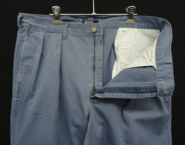 画像: 90'S RALPH LAUREN "ボックスロゴ" ツープリーツ チノパンツ ブルー USA製 (VINTAGE)