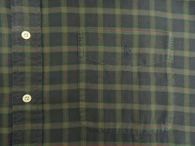 画像: 90'S RALPH LAUREN "BIG SHIRT" 同色ロゴ コットンビエラ 長袖 BDシャツ チェック柄 (VINTAGE)
