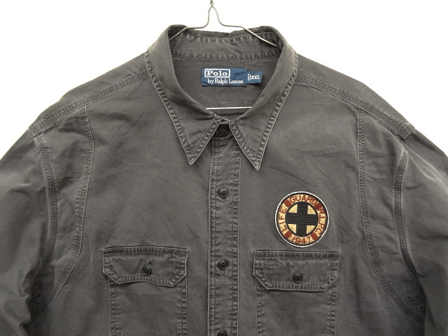 画像: 90'S RALPH LAUREN チンスト付き バックステンシル ワークシャツ ブラック (VINTAGE)