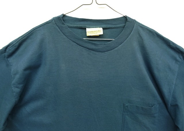 画像: 80'S BANANA REPUBLIC シングルステッチ 耳付きポケット 半袖 Tシャツ ブルー USA製 (VINTAGE)