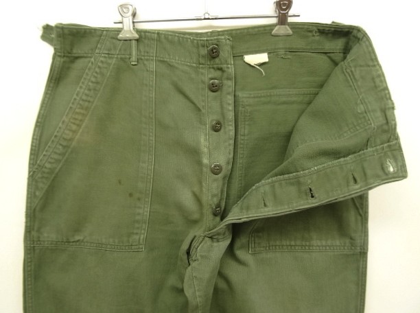 画像: 60'S アメリカ軍 US ARMY "OG107" 初期モデル コットンサテン 平ボタン ベイカーパンツ L (VINTAGE)