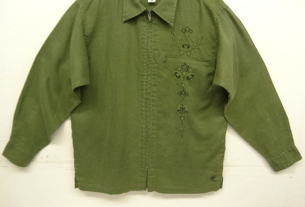 画像: 04'S PATAGONIA "RHYTHM" 刺繍入り ヘンプ 長袖 フルジップシャツ オリーブ (VINTAGE)