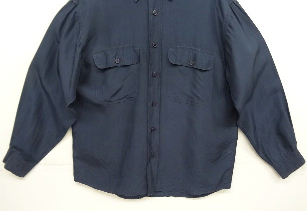 画像: DANIEL HECHTER フラップ付きポケット 長袖 シルクシャツ ネイビー (VINTAGE)