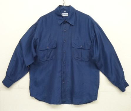 画像1: FRATELLO フラップ付きポケット 長袖 シルクシャツ ダークブルー (VINTAGE)