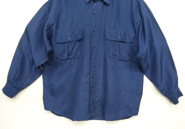 画像: FRATELLO フラップ付きポケット 長袖 シルクシャツ ダークブルー (VINTAGE)