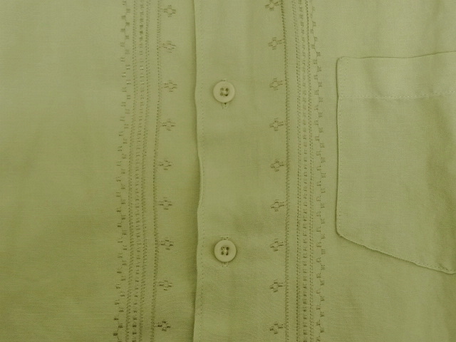画像: CUBAVERA ラミー/レーヨン 同色刺繍入り 半袖 シャツ ライトグリーン (VINTAGE)