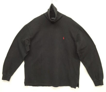 画像1: 90'S RALPH LAUREN 鹿の子 タートルネック 長袖 Tシャツ ブラック USA製 (VINTAGE)