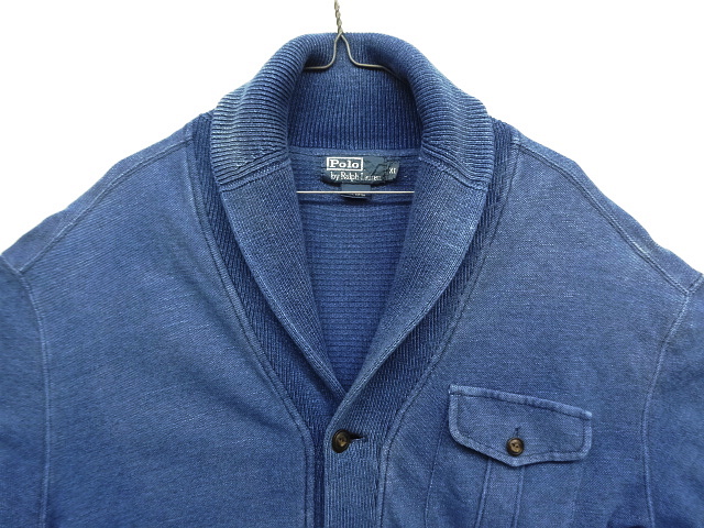 画像: 90'S RALPH LAUREN コットン ショールカラー カーディガン インディゴ (VINTAGE) 