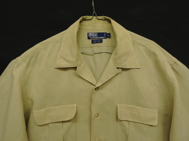 画像: 90'S RALPH LAUREN レーヨン/リネン フラップ付きポケット 長袖 オープンカラーシャツ ベージュ (VINTAGE)