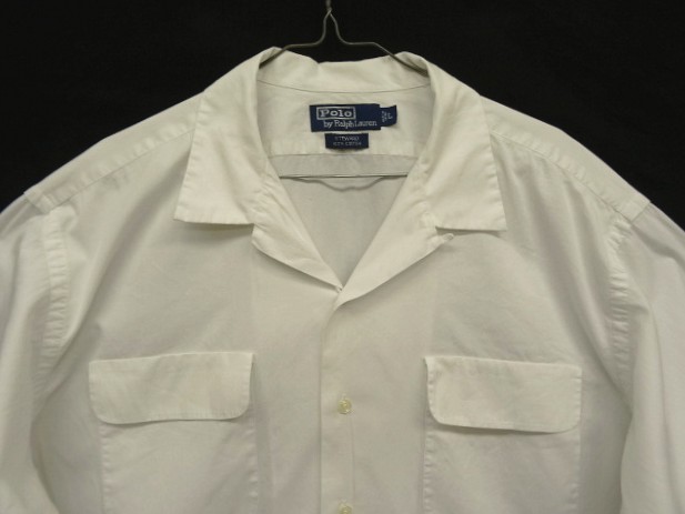 画像: 90'S RALPH LAUREN "STEWARD" ポプリン フラップ付きポケット 長袖 オープンカラーシャツ ホワイト (VINTAGE)