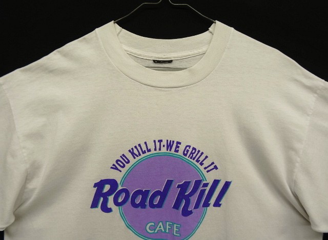 画像: 90'S ROAD KILL CAFE シングルステッチ 両面プリント 半袖 Tシャツ ホワイト USA製 (VINTAGE)
