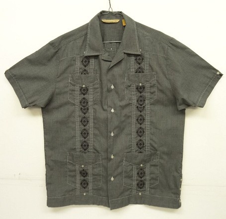 画像1: GUAYABERA SHIRT オープンカラー 半袖 キューバシャツ 後染めブラック (VINTAGE)