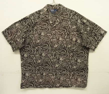 画像1: 90'S RALPH LAUREN "CLAYTON" コットン 半袖 オープンカラーシャツ ブラックベース/ドラゴン柄 (VINTAGE)