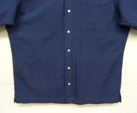 画像: 90'S RALPH LAUREN リネン/コットン ロゴ無し 半袖 オープンカラーシャツ ネイビー (VINTAGE)