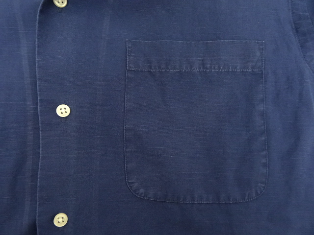 画像: 90'S RALPH LAUREN リネン/コットン ロゴ無し 半袖 オープンカラーシャツ ネイビー (VINTAGE)