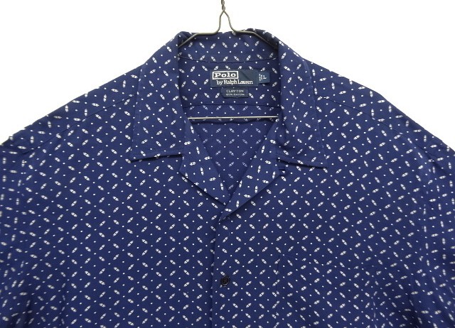 画像: 90'S RALPH LAUREN "CLAYTON" レーヨン 半袖 オープンカラーシャツ ネイビー/ホワイト小紋柄 (VINTAGE)